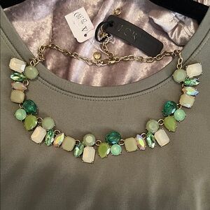 J. Crew Green and Gold Gemstone Necklace